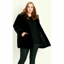 Evans Faux Fur Midi Funnel Coat For Female -Cheap Evans Clothing Store unnamed file 1028