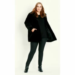 Evans Faux Fur Midi Funnel Coat For Female -Cheap Evans Clothing Store unnamed file 1030