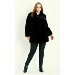 Evans Faux Fur Midi Funnel Coat For Female -Cheap Evans Clothing Store unnamed file 1031