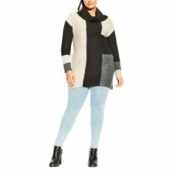 Evans Colour Block Cowl Neck Jumper For Female -Cheap Evans Clothing Store unnamed file 1052