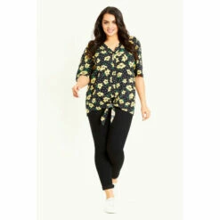 Evans Tie Front Print Top For Female