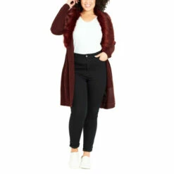 Evans Faux Fur Collar Cardigan For Female -Cheap Evans Clothing Store unnamed file 14