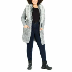Evans Faux Fur Collar Cardigan For Female -Cheap Evans Clothing Store unnamed file 15