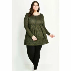 Evans Khaki Button Front Tunic Top For Female