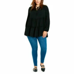 Evans Plain Tiered Woven Tunic Top For Female