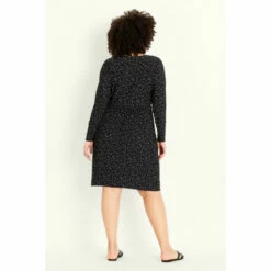 Evans Polka Dot V-Neck Over Knee Dress For Female -Cheap Evans Clothing Store unnamed file 1829