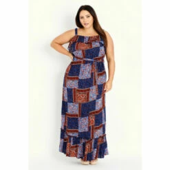 Evans Frill Patchwork Maxi Dress For Female -Cheap Evans Clothing Store unnamed file 1886