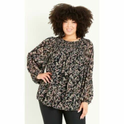 Evans Smocked Puff Sleeve Blouse Top For Female -Cheap Evans Clothing Store unnamed file 1950