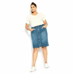 Evans Button Through Denim Skirt For Female -Cheap Evans Clothing Store unnamed file 1965
