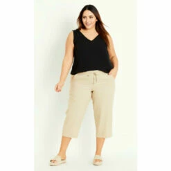 Evans Linen Blend Crop Trousers For Female