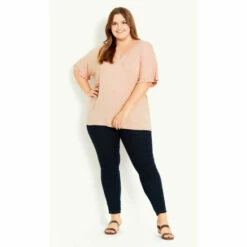 Evans Frill Sleeve V-Neck Top For Female -Cheap Evans Clothing Store unnamed file 2197