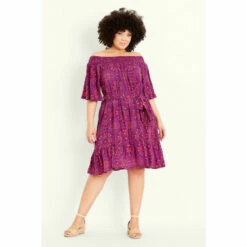 Evans Tile Print Bardot Dress For Female -Cheap Evans Clothing Store unnamed file 2225