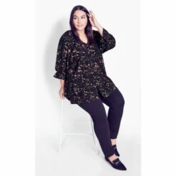 Evans Blouson Sleeve Print Tunic Top For Female -Cheap Evans Clothing Store unnamed file 2294