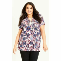 Evans Notch Neck Print Top For Female -Cheap Evans Clothing Store unnamed file 2538