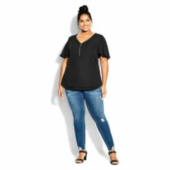 Evans Evelyn Plain Flutter Top For Female