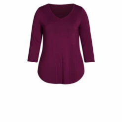 Evans 3/4 Sleeve V Neck Top For Female -Cheap Evans Clothing Store unnamed file 2584