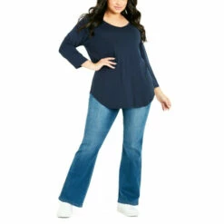 Evans 3/4 Sleeve V Neck Top For Female -Cheap Evans Clothing Store unnamed file 2590