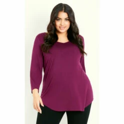 Evans 3/4 Sleeve V Neck Top For Female -Cheap Evans Clothing Store unnamed file 2593