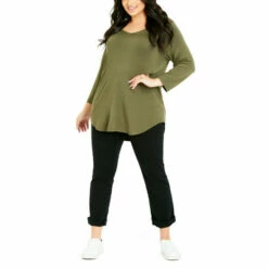 Evans 3/4 Sleeve V Neck Top For Female -Cheap Evans Clothing Store unnamed file 2598