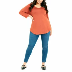 Evans 3/4 Sleeve V Neck Top For Female -Cheap Evans Clothing Store unnamed file 2599