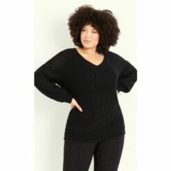 Evans Waffle Knit V Neck Jumper For Female -Cheap Evans Clothing Store unnamed file 374