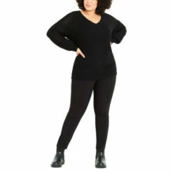 Evans Waffle Knit V Neck Jumper For Female -Cheap Evans Clothing Store unnamed file 376