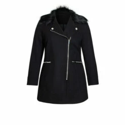 Evans Faux Fur Collar Coat For Female -Cheap Evans Clothing Store unnamed file 41