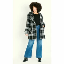 Evans Check Double Breasted Coat For Female -Cheap Evans Clothing Store unnamed file 558
