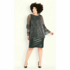 Evans Plisse Frill Sleeve Top For Female -Cheap Evans Clothing Store unnamed file 611