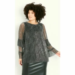 Evans Plisse Frill Sleeve Top For Female -Cheap Evans Clothing Store unnamed file 612