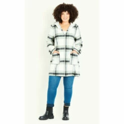Evans Hooded Check Coat For Female -Cheap Evans Clothing Store unnamed file 674