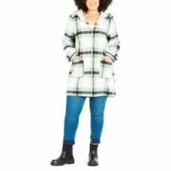 Evans Hooded Check Coat For Female -Cheap Evans Clothing Store unnamed file 675