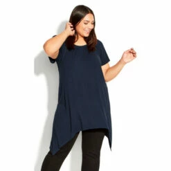 Evans Hanky Hem Plain Tunic Top For Female