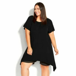 Evans Hanky Hem Plain Tunic Top For Female -Cheap Evans Clothing Store unnamed file 919