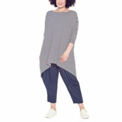 Evans Oversize Hanky Hem Stripe Tunic Top For Female